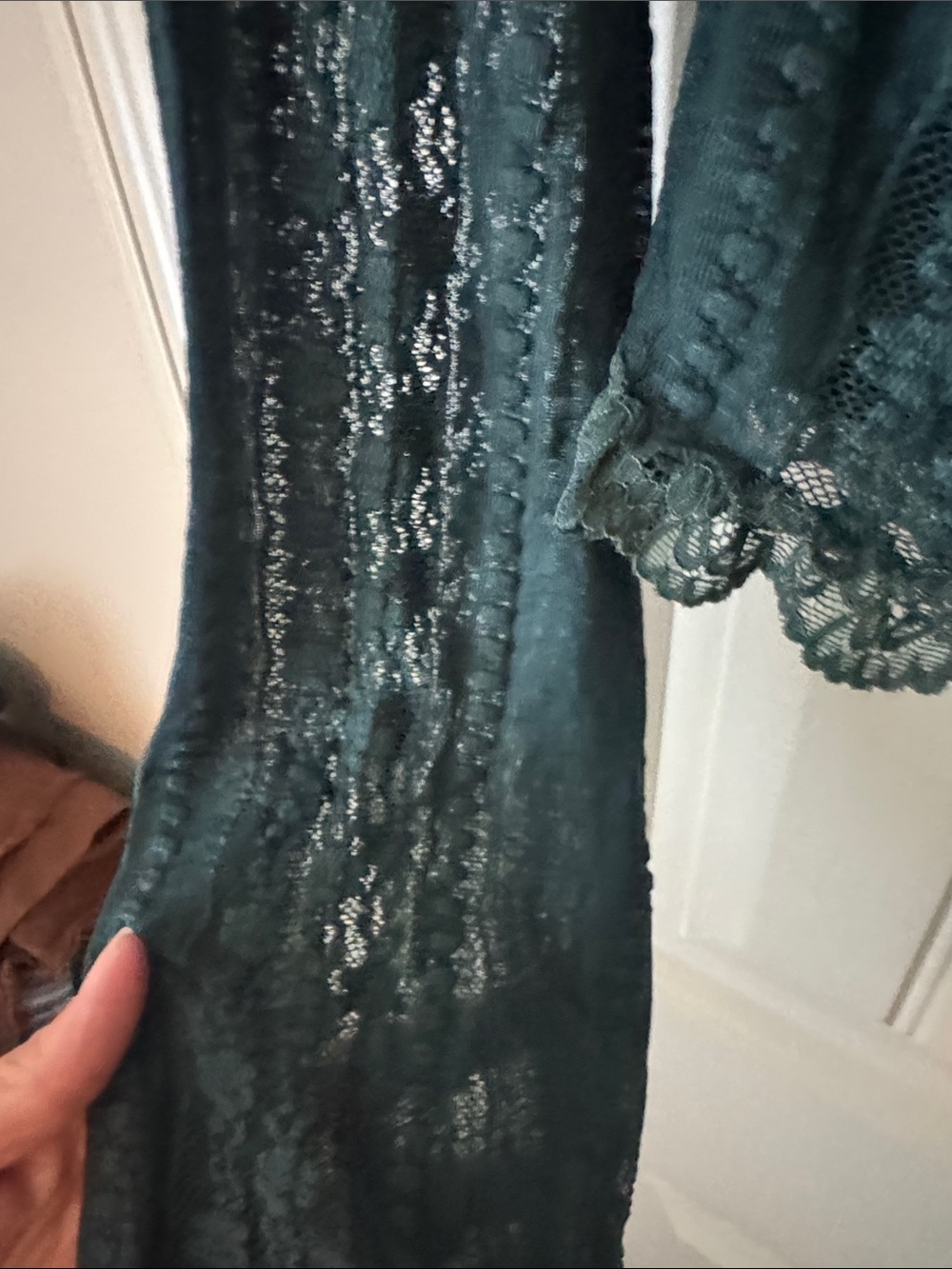 Altar'd State Dark Green Lace Long-Sleeve V-Neck Top - Picture 4 of 6
